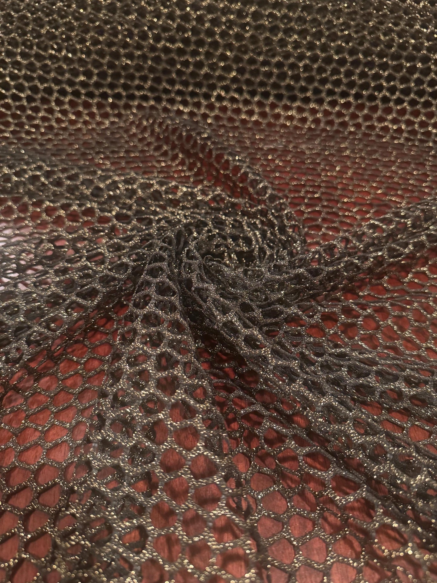 New fishnet mesh with metallic nylon spandex 4-stretch 58/60”sold by the YD.ships worldwide from Los Angeles California USA