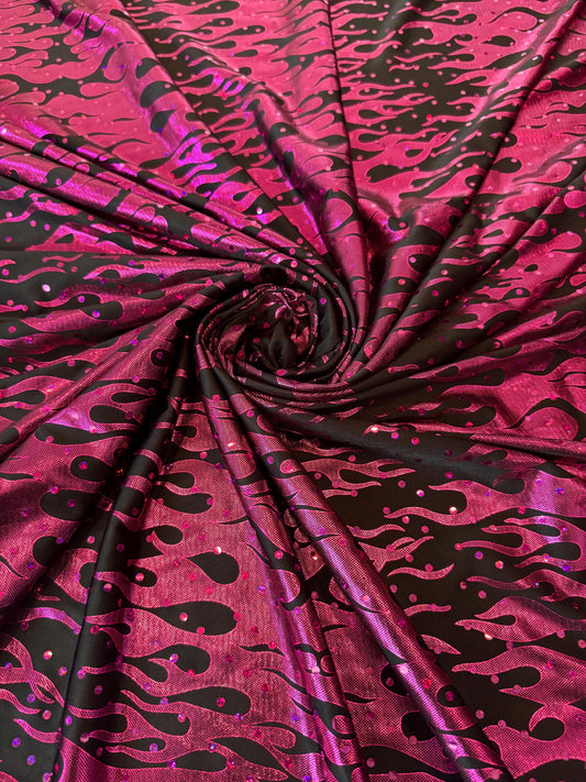 New Flames hologram metallic design print on poly spandex 2-way stretch 58/60”sold by the YD.Ships worldwide from Los Angeles CA
