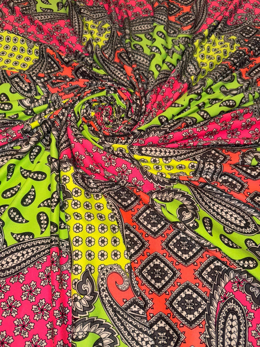 New Bandana neon color UV light  design print on the best quality of poly  spandex 4-way stretch 58/60”sold by the YD. Ships worldwide LA