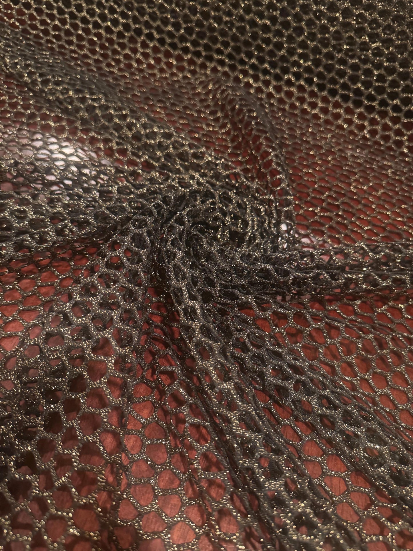 New fishnet mesh with metallic nylon spandex 4-stretch 58/60”sold by the YD.ships worldwide from Los Angeles California USA