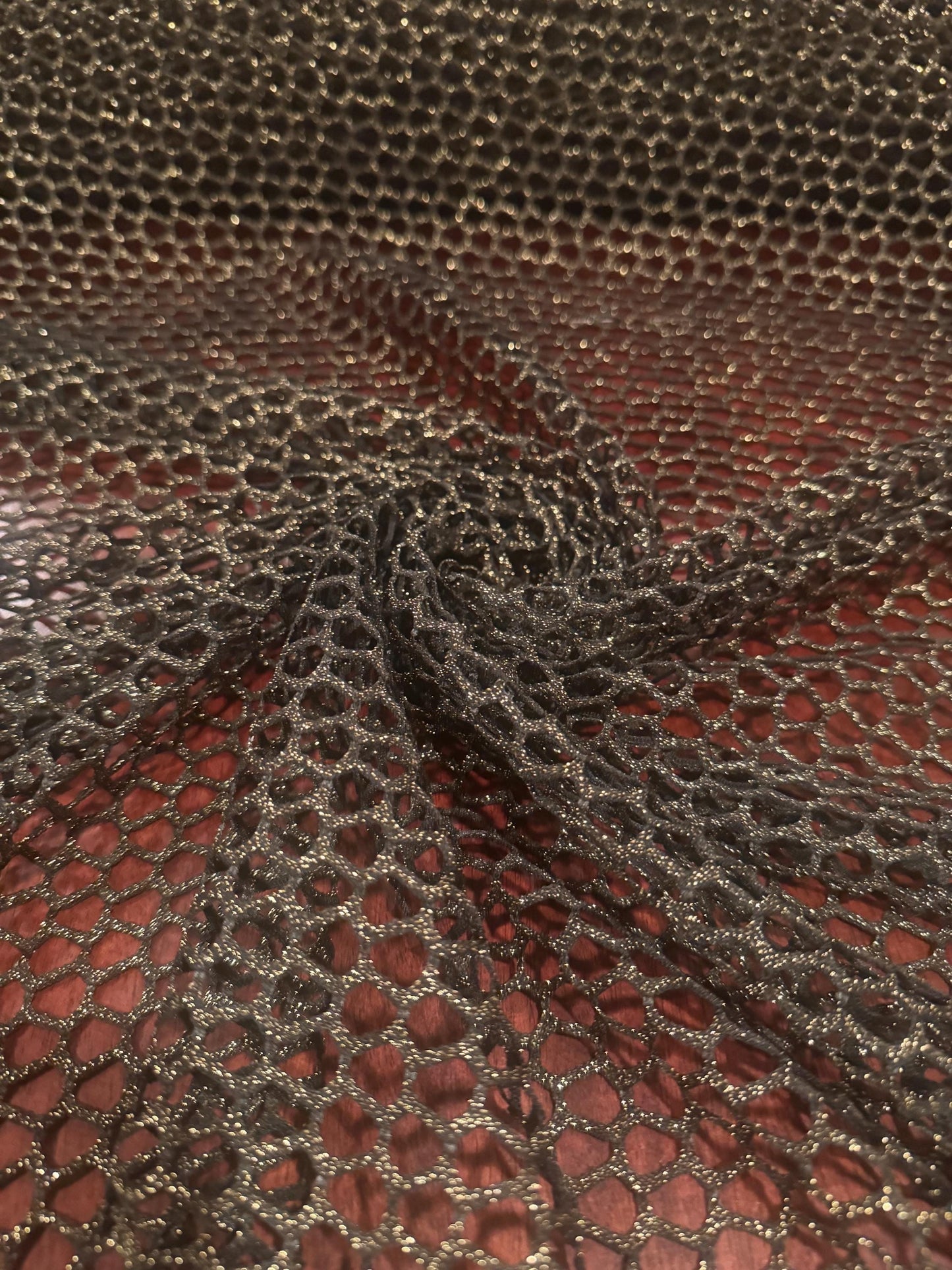 New fishnet mesh with metallic nylon spandex 4-stretch 58/60”sold by the YD.ships worldwide from Los Angeles California USA