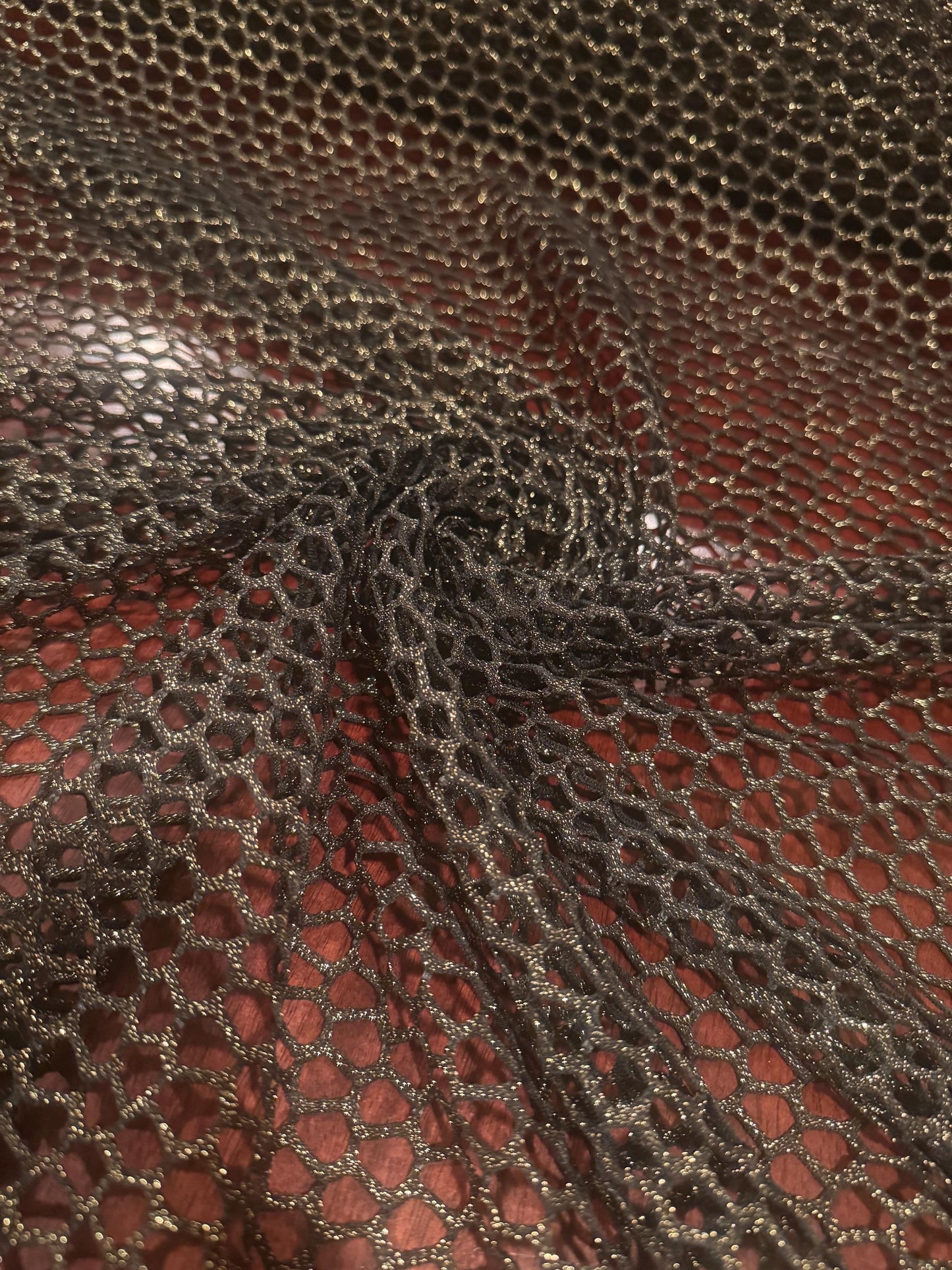 New fishnet mesh with metallic nylon spandex 4-stretch 58/60”sold by the YD.ships worldwide from Los Angeles California USA