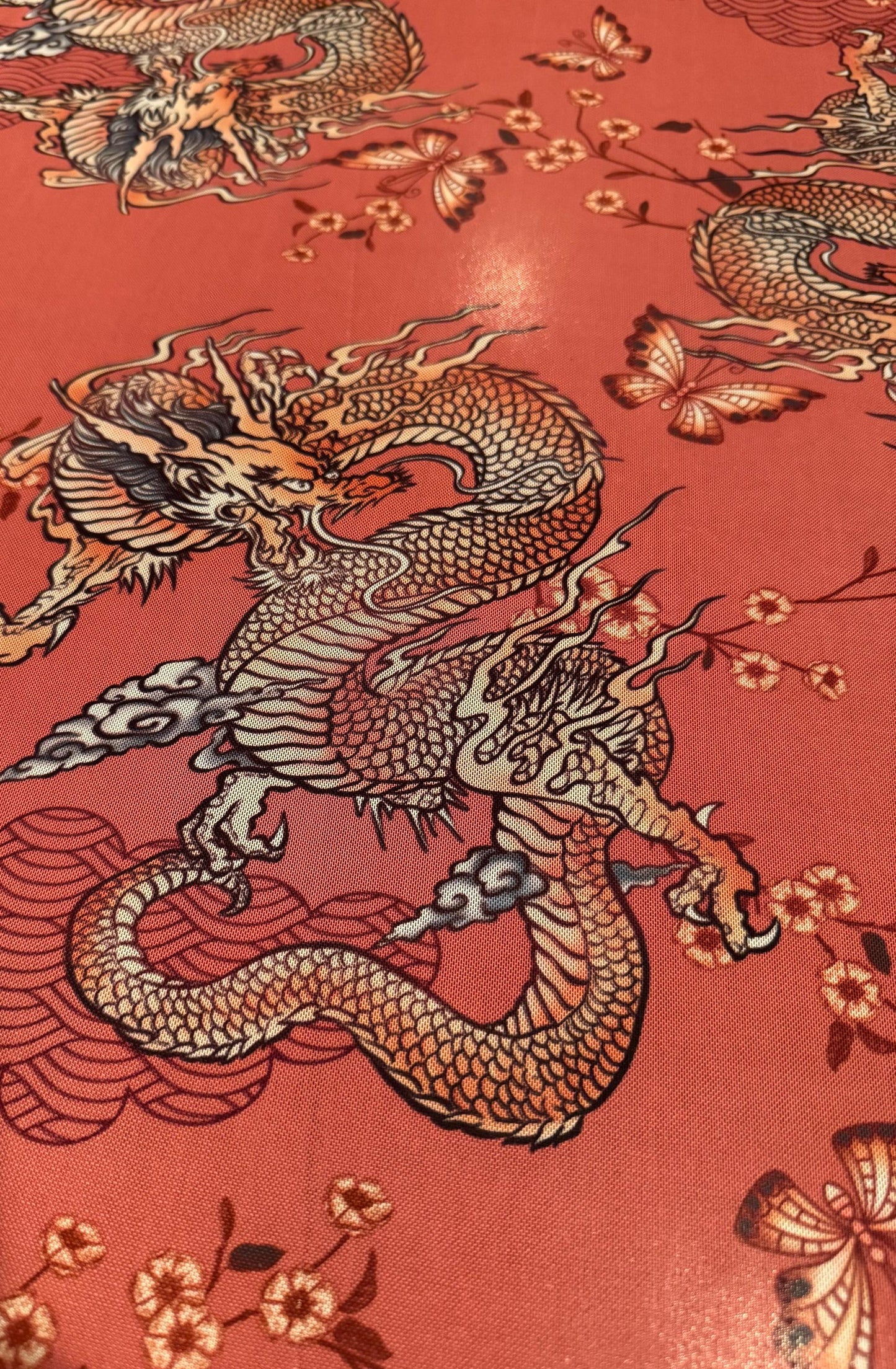New Chinese Dragon design power mesh nylon spandex 4-way stretch 58/60”sold by the YD.ships worldwide from Los Angeles California USA