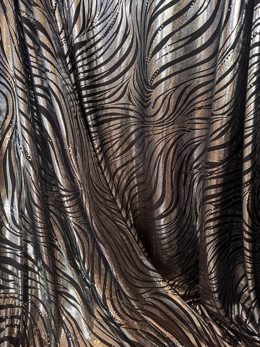 New Metallic zebra design design print on poly spandex 2-way stretch 58/60”sold by the YD.Ships worldwide from Los Angeles CA