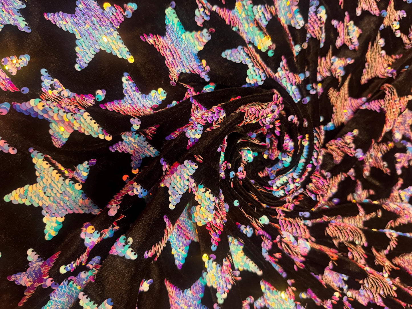 New reversible sequins stars stretch velvet design 4-way stretch 58/60”sold by the YD.ships worldwide from Los Ángeles California USA