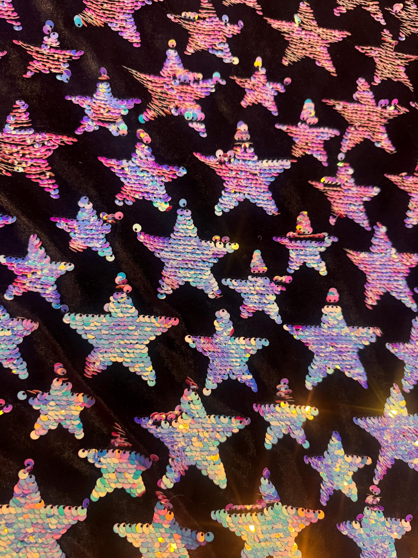 New reversible sequins stars stretch velvet design 4-way stretch 58/60”sold by the YD.ships worldwide from Los Ángeles California USA