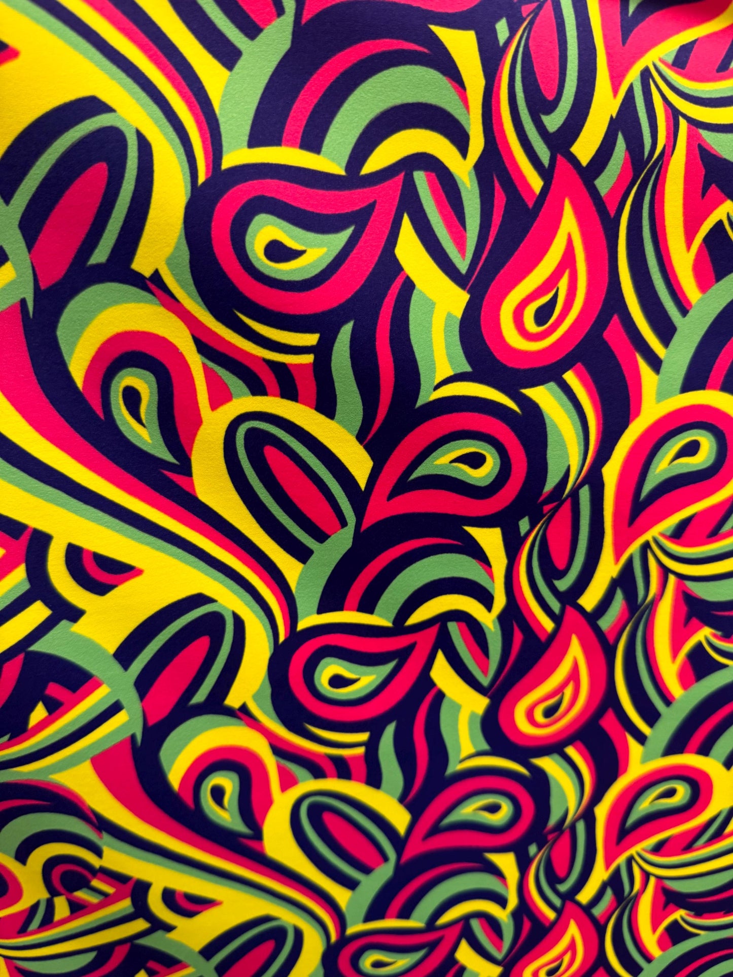 New colorful paisley design print on the best quality of nylon spandex 4-way stretch 58/60”Sold by the YD.Ships worldwide from Los Angeles