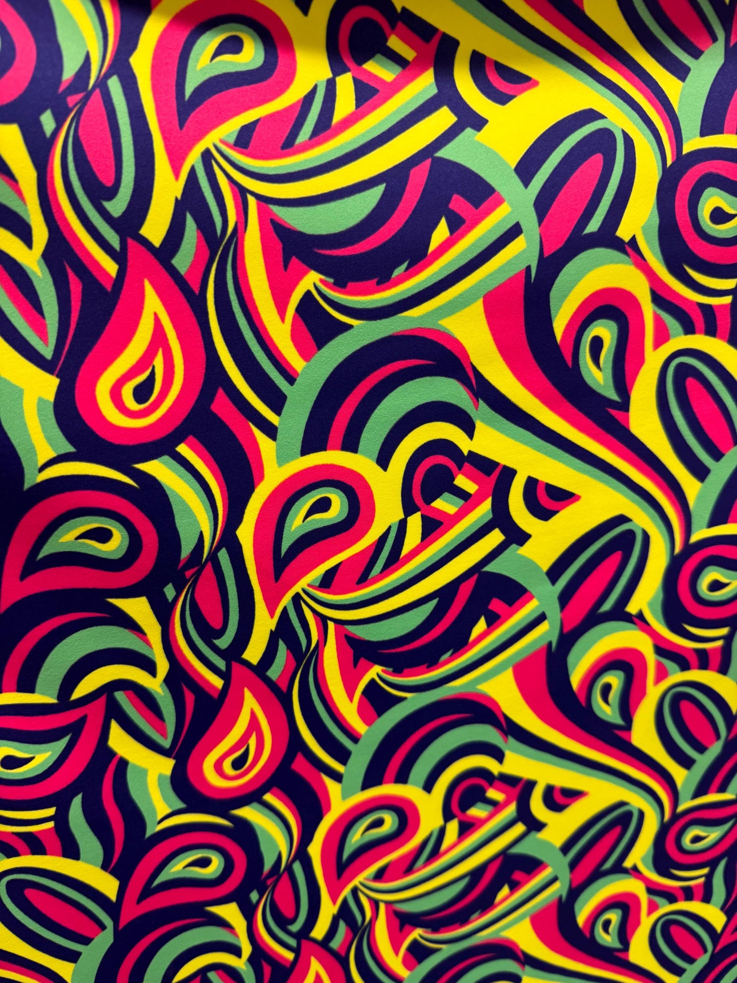 New colorful paisley design print on the best quality of nylon spandex 4-way stretch 58/60”Sold by the YD.Ships worldwide from Los Angeles