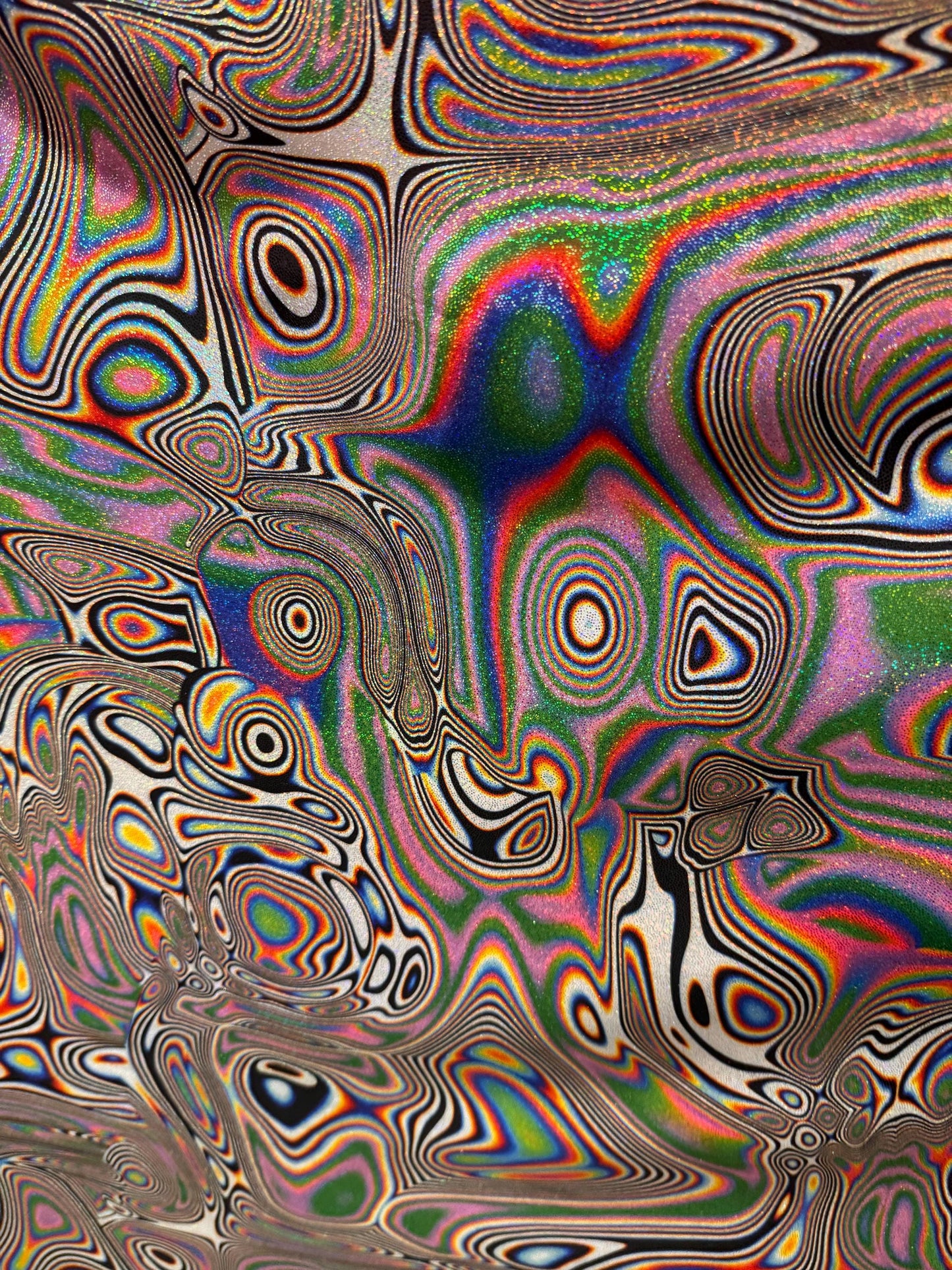 New modern abstract art design print on nylon spandex with foggy foil 4-way stretch 58/60”Sold by the YD.Ships worldwide from Los Angeles CA
