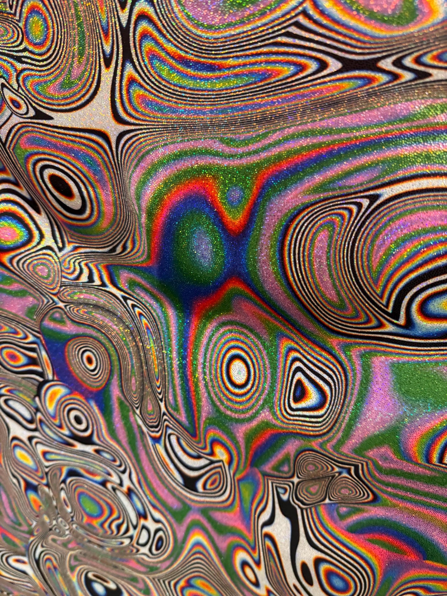 New modern abstract art design print on nylon spandex with foggy foil 4-way stretch 58/60”Sold by the YD.Ships worldwide from Los Angeles CA