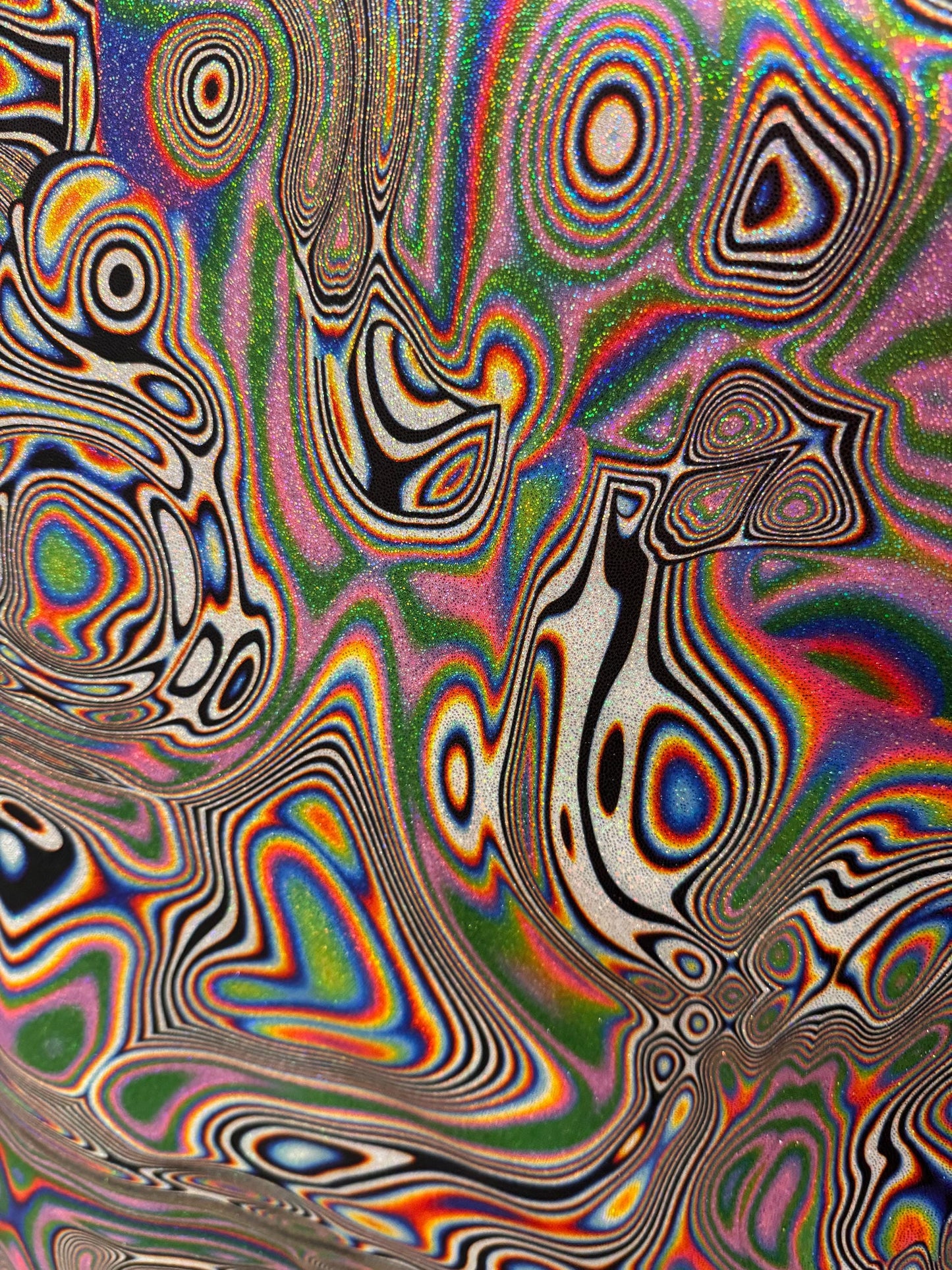 New modern abstract art design print on nylon spandex with foggy foil 4-way stretch 58/60”Sold by the YD.Ships worldwide from Los Angeles CA