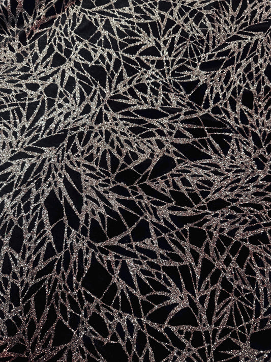 New shattered glass design with glitter on heavy stretch velvet 4-way stretch 58/60”sold by the YD. Ships worldwide from Los Angeles CA