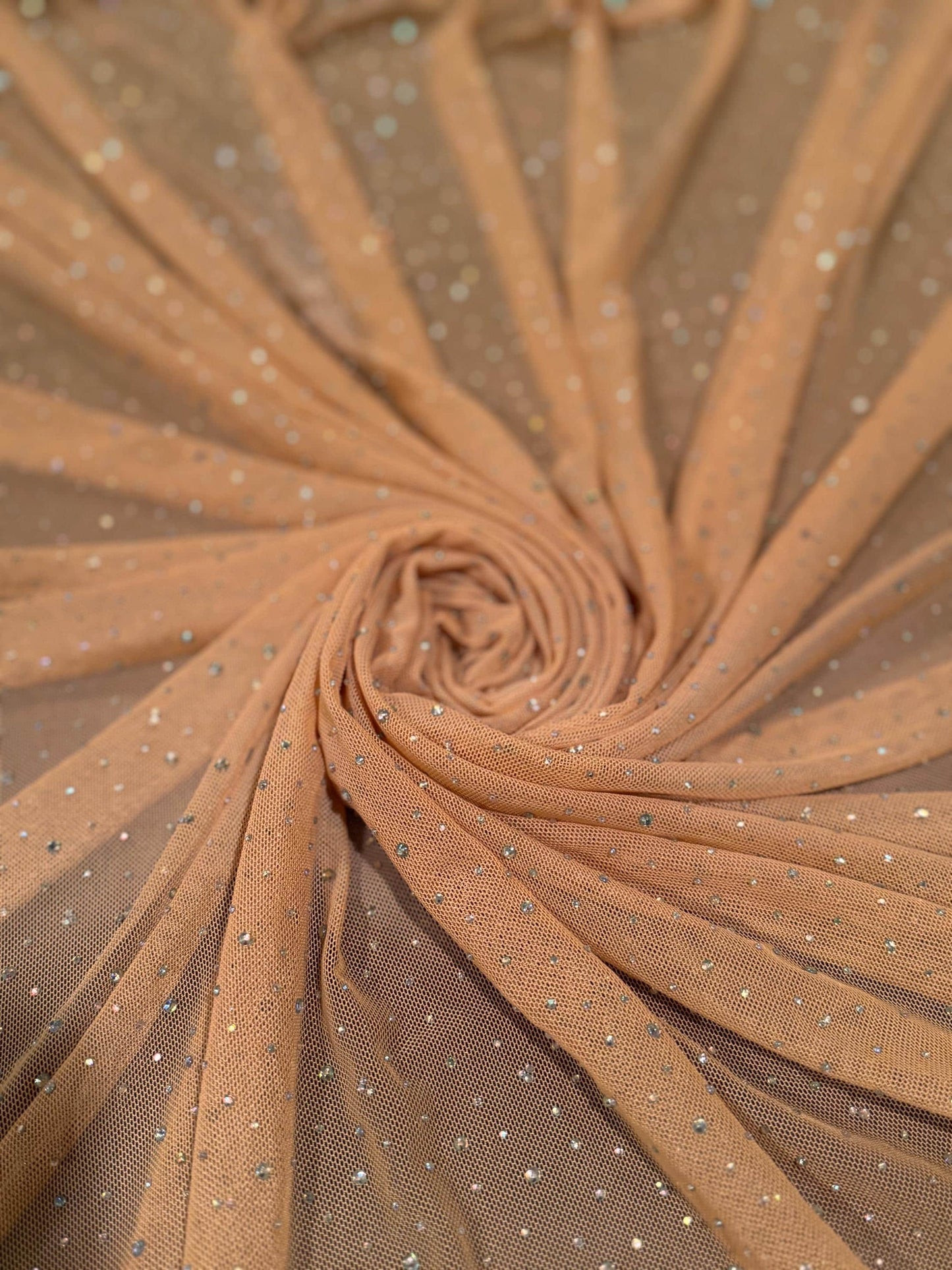 New power mesh with Rhinestones 4-way stretch 58/60” sold by the YD.ships worldwide from Los Ángeles California USA