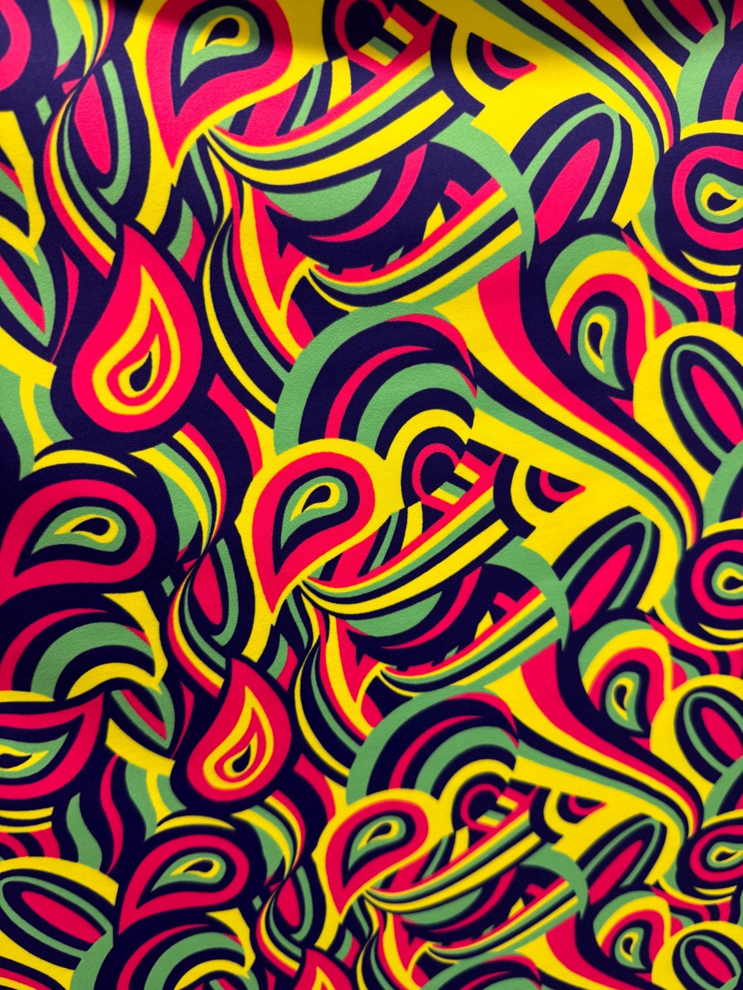 New colorful paisley design print on the best quality of nylon spandex 4-way stretch 58/60”Sold by the YD.Ships worldwide from Los Angeles