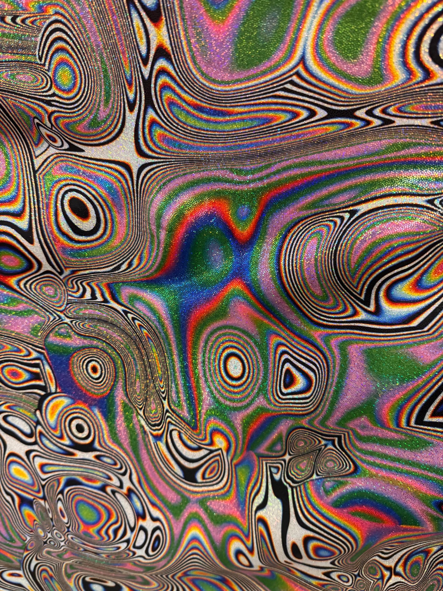 New modern abstract art design print on nylon spandex with foggy foil 4-way stretch 58/60”Sold by the YD.Ships worldwide from Los Angeles CA
