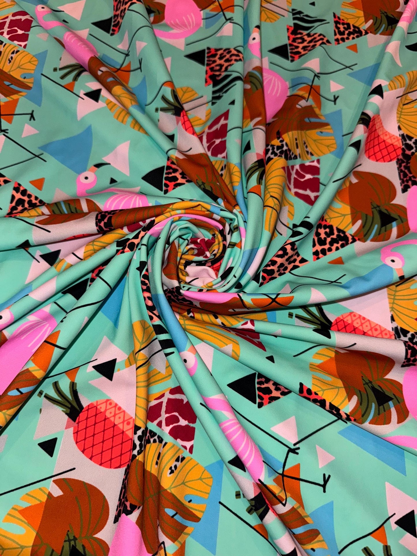 New Tropical Flamingo design print on the best quality of nylon spandex 4-stretch 58/60”sold by the YD.ships worldwide from Los Angeles CA
