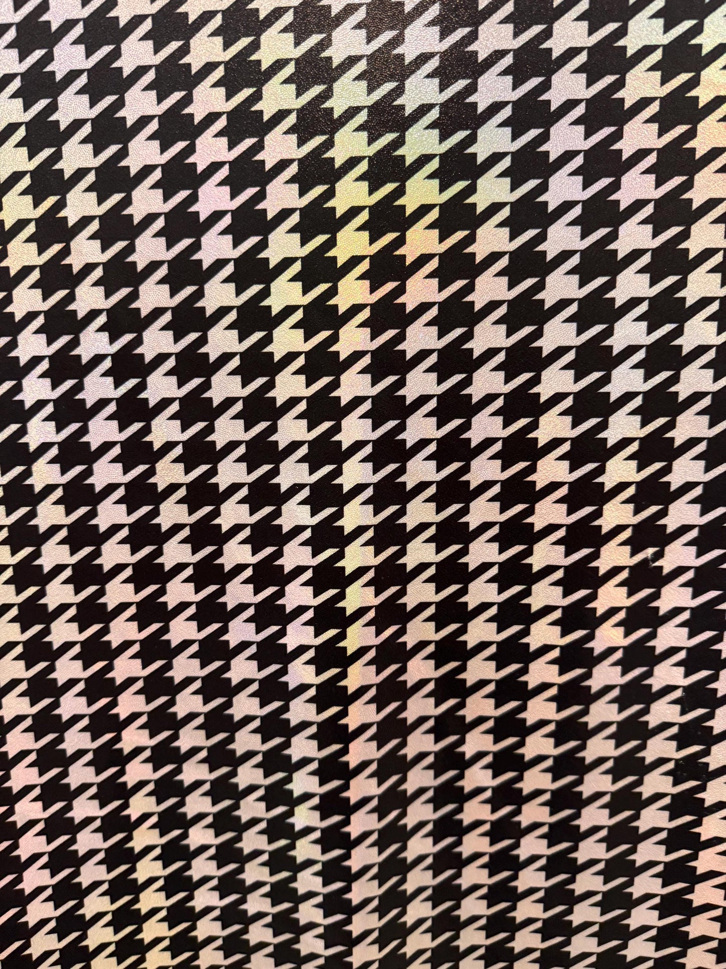 Houndstooth Luxury pattern design with iridescent foil metallic nylon spandex 4-way stretch 58/60”Sold by the YD.Ships worldwide from LA