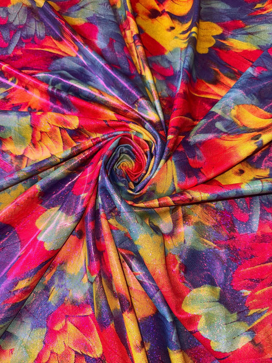 New Abstract Feathers design with metallic hologram nylon spandex 4-way stretch 58/60”sold by the YD.Ships worldwide from Los Angeles