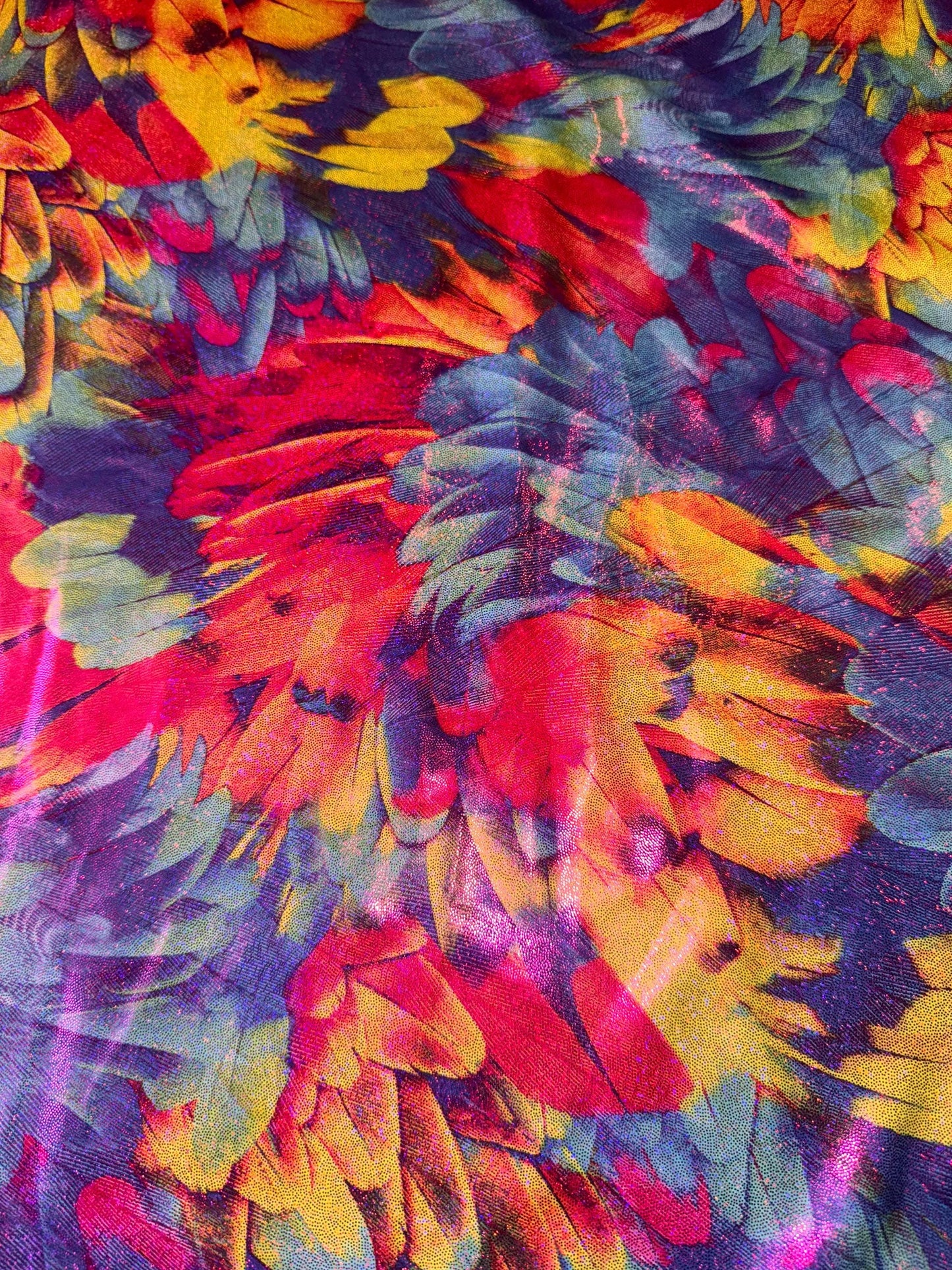 New Abstract Feathers design with metallic hologram nylon spandex 4-way stretch 58/60”sold by the YD.Ships worldwide from Los Angeles