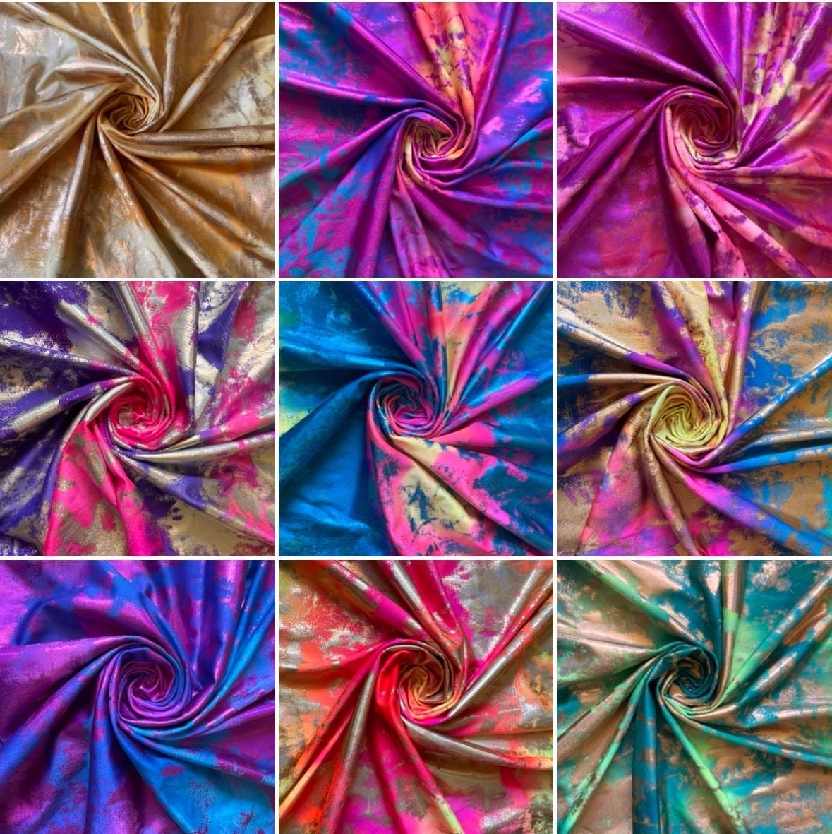 NEW Tie Dye with splatter metallic design print on the best quality of nylon spandex-4-way 58/60”sold by the YD.ships worldwide from LA