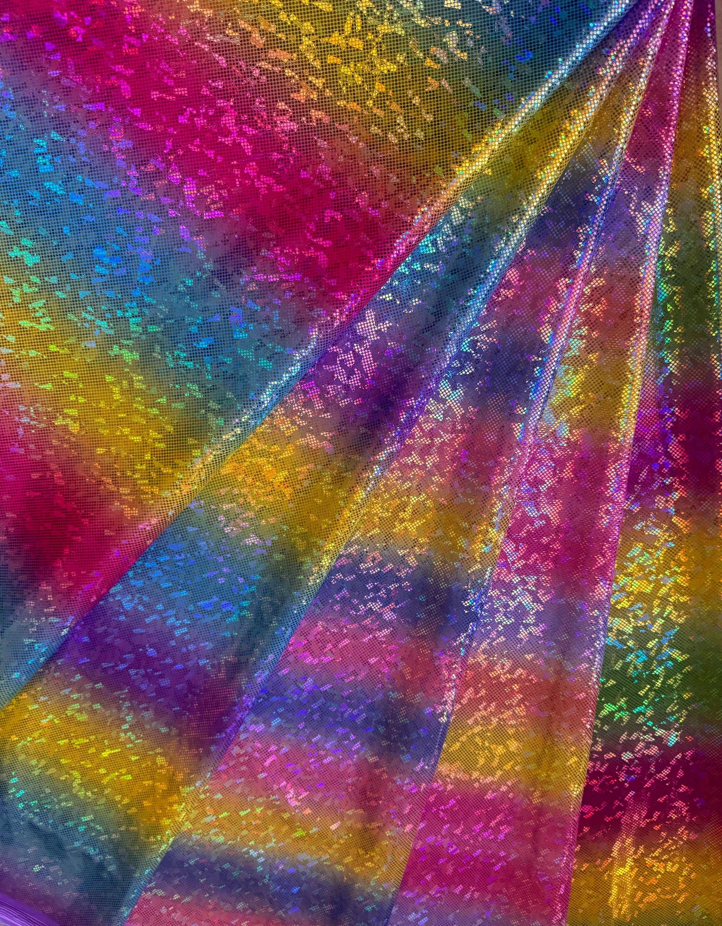 New Rainbow pattern design on shattered glass nylon spandex 4-stretch 58/60”sold by the YD.ships worldwide from Los Angeles California USA.