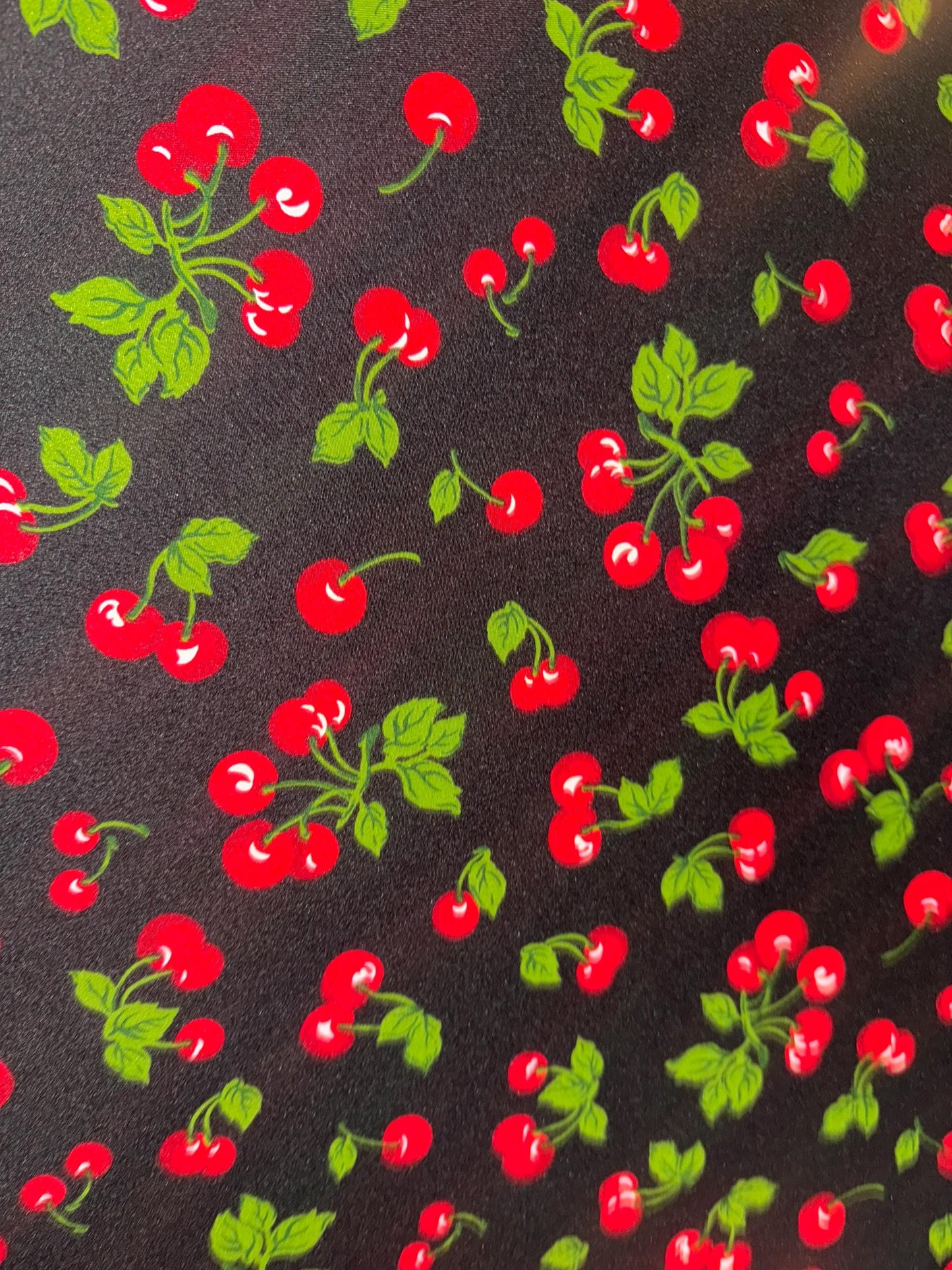 New Cherries pattern design print on poly spandex spandex 4-way stretch 58/60”sold by the YD.Ships Worldwide from Los Angeles CA.