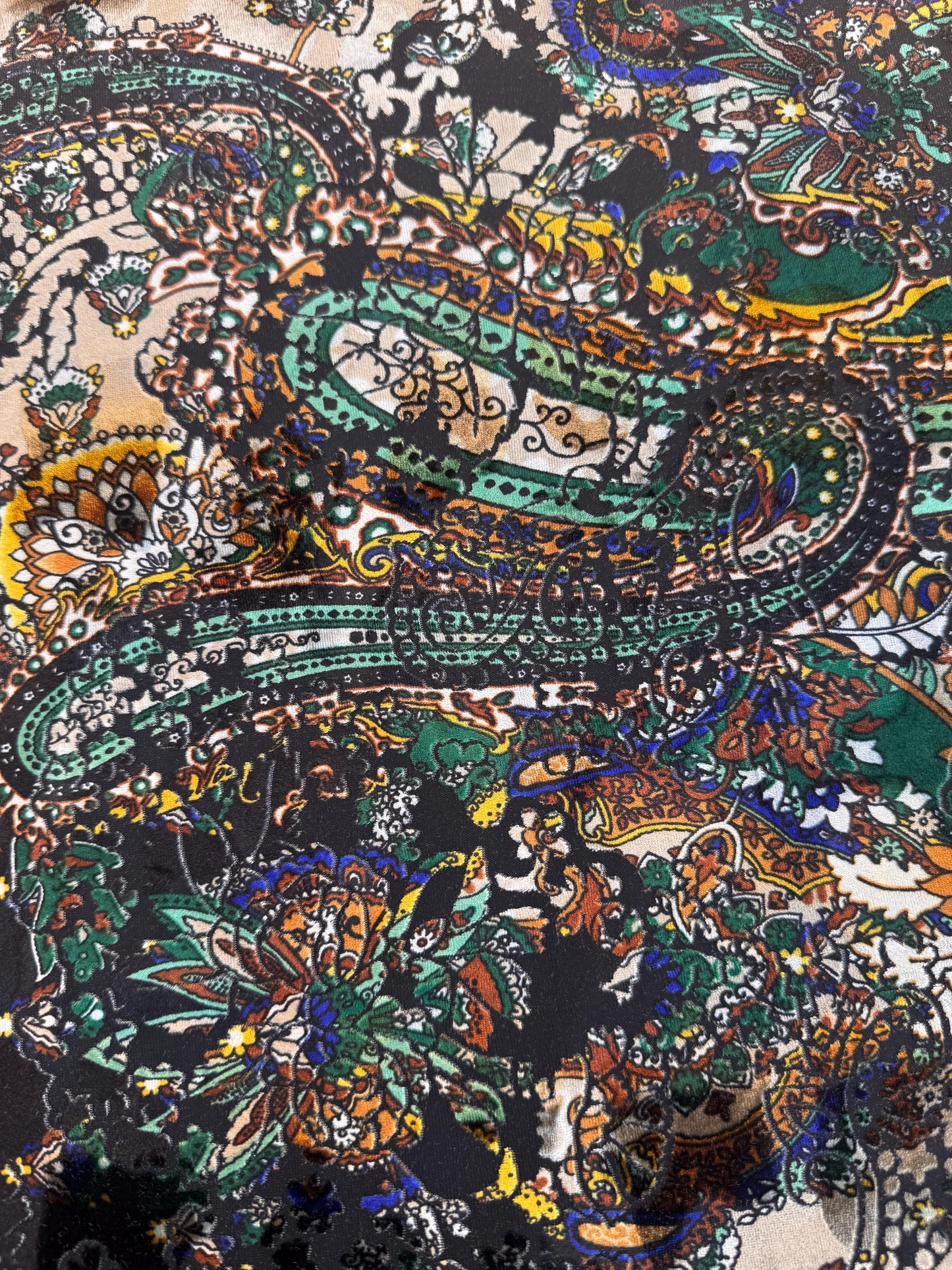 Luxury floral paisley pattern design on stretch velvet 4-way stretch 58/60”sold by the YD. Ships Worldwide from Los Angeles California USA