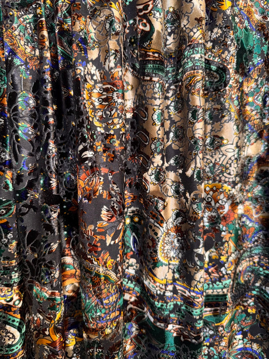 New Luxury Floral paisley Design burnout velvet 4-way stretch 58/60”Sold by the YD.Ships worldwide from Los Angeles California USA