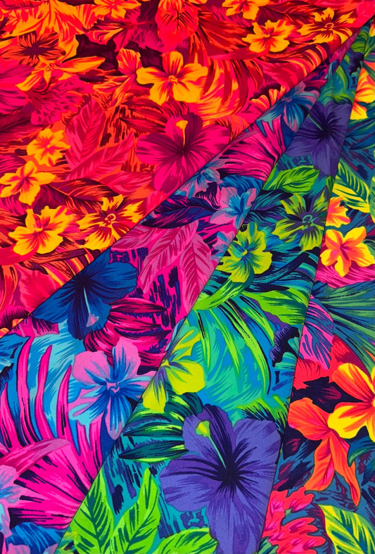 New Tropical Hibiscus floral design print on the best quality of nylon spandex 4-way stretch 58/60”sold by the YD.Ships worldwide from LA.