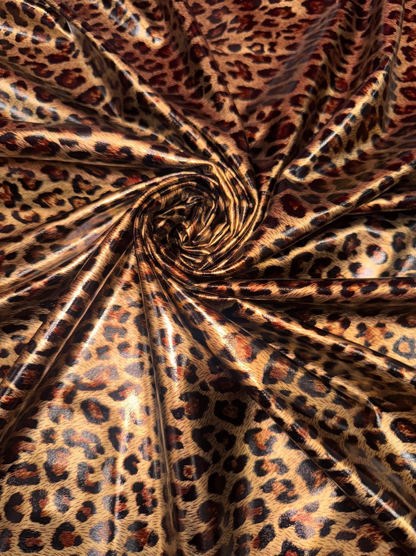 New Cheetah design all over foil vinyl  4-way stretch 58/60”sold by the YD.Ships worldwide from Los Angeles California