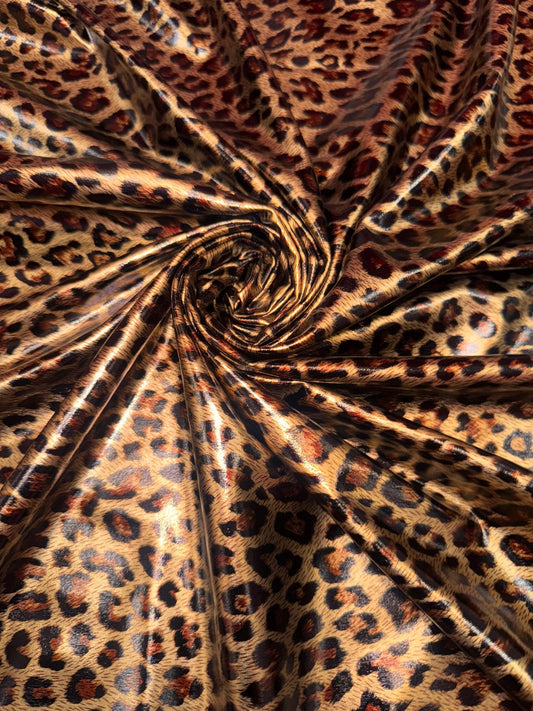 New Cheetah design all over foil vinyl  4-way stretch 58/60”sold by the YD.Ships worldwide from Los Angeles California