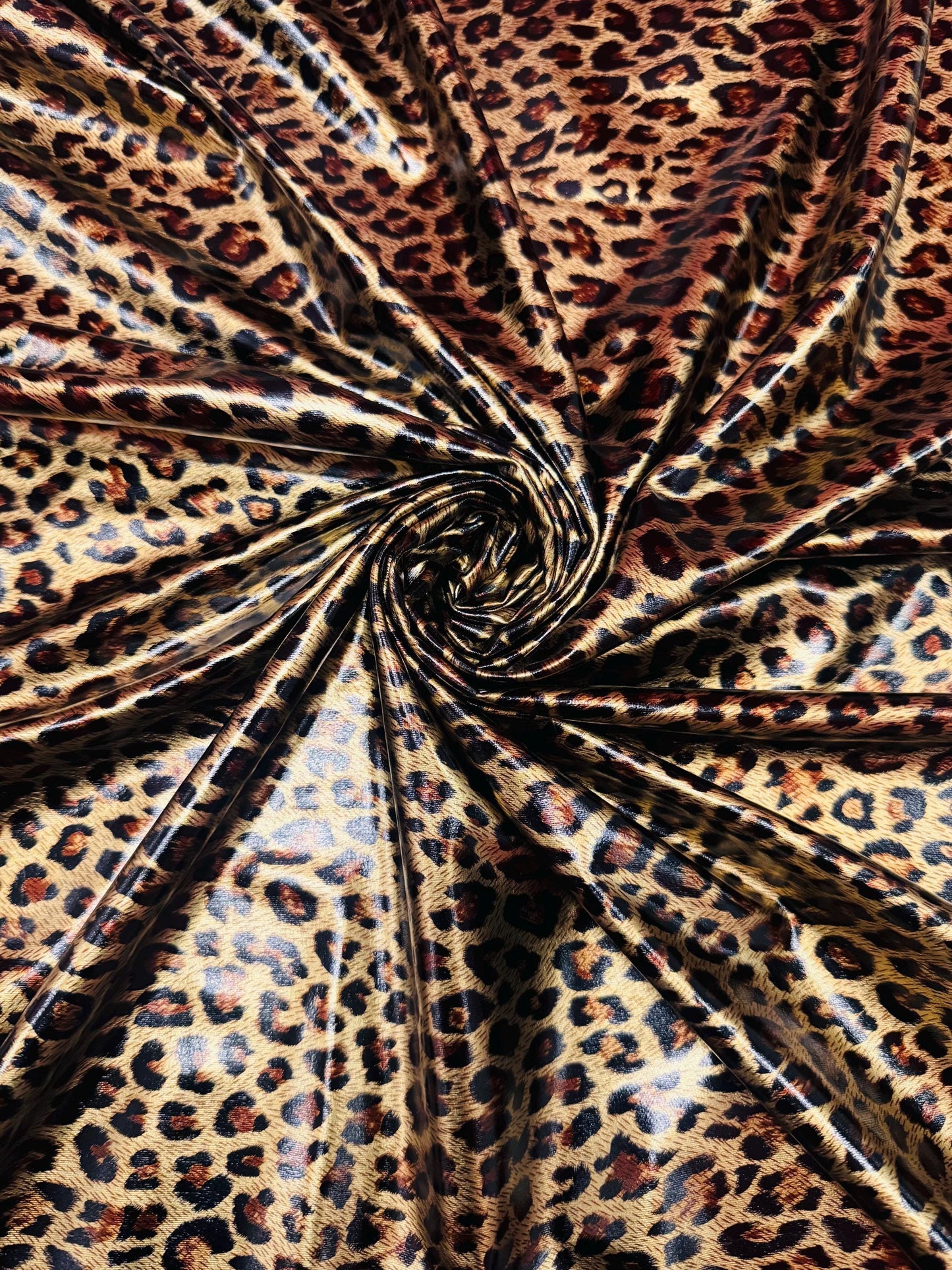 New Cheetah design all over foil vinyl  4-way stretch 58/60”sold by the YD.Ships worldwide from Los Angeles California