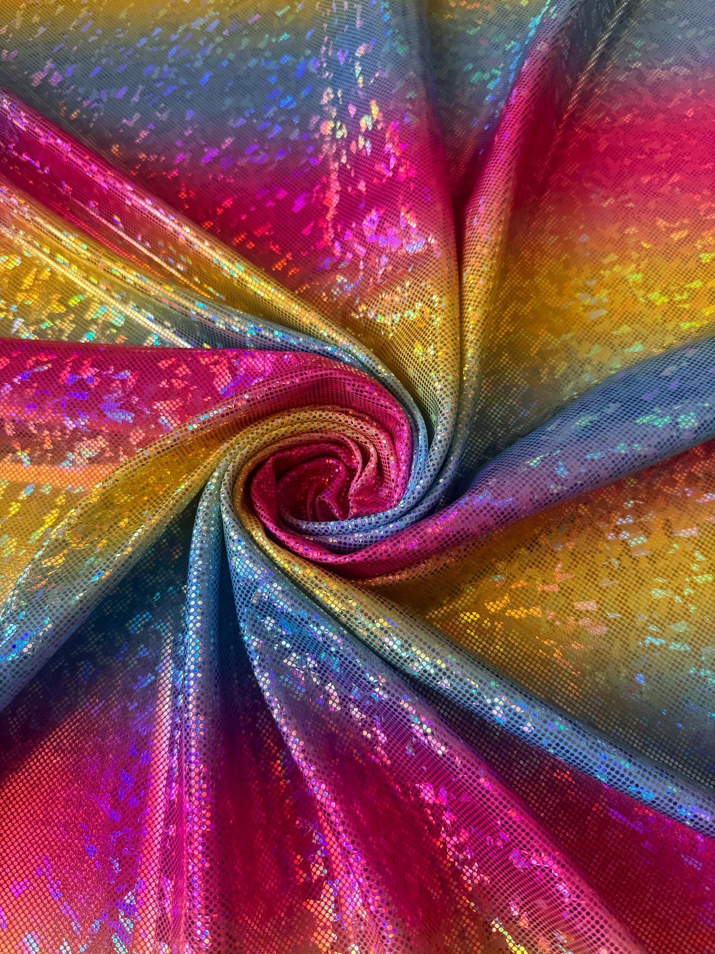 New Rainbow pattern design on shattered glass nylon spandex 4-stretch 58/60”sold by the YD.ships worldwide from Los Angeles California USA.
