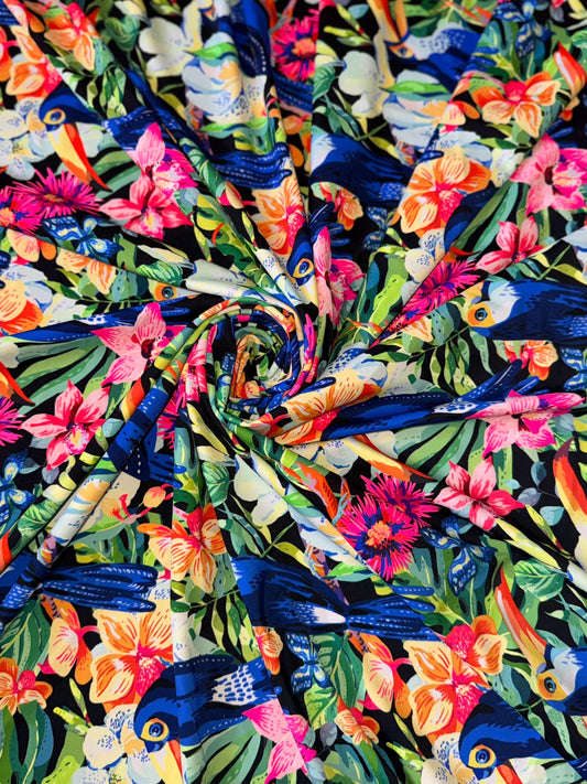 Tropical Birds pattern design print on the best quality nylon spandex4-way stretch 58/60”sold by the YD. ships Worldwide from Los Angeles