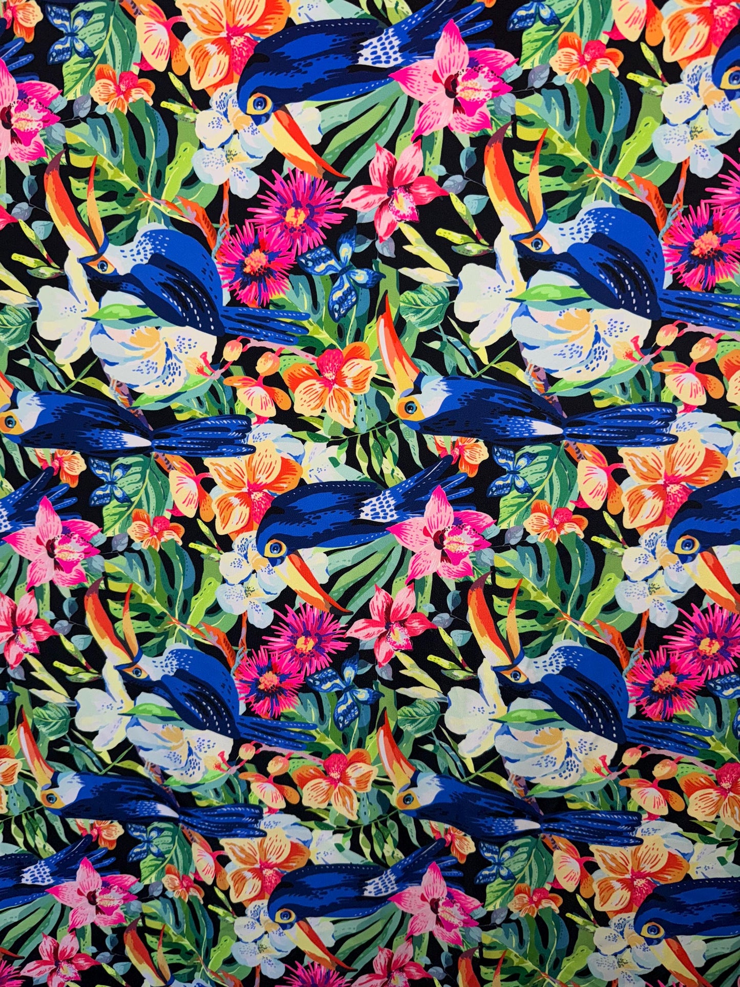 Tropical Birds pattern design print on the best quality nylon spandex4-way stretch 58/60”sold by the YD. ships Worldwide from Los Angeles