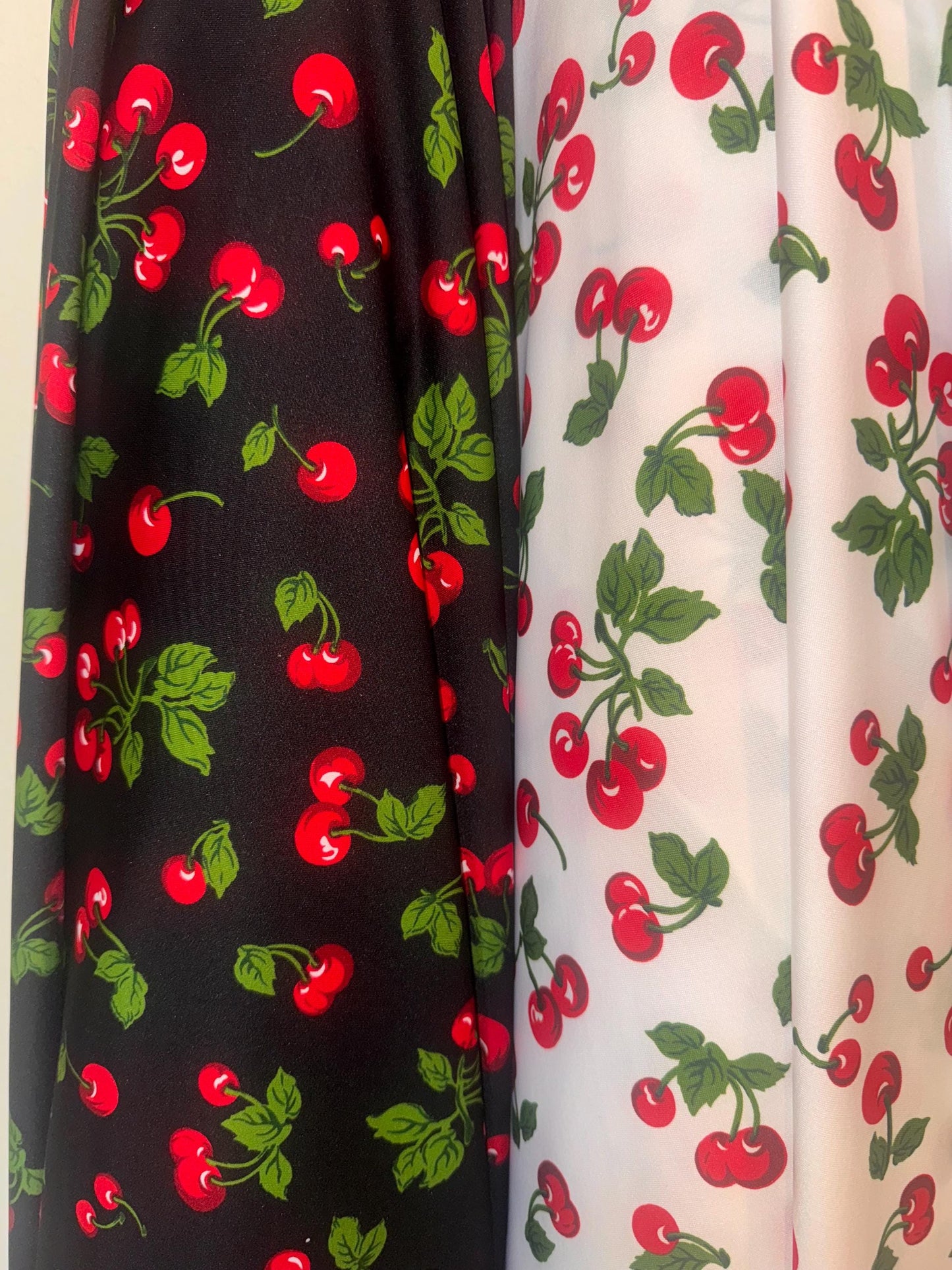 New Cherries pattern design print on poly spandex spandex 4-way stretch 58/60”sold by the YD.Ships Worldwide from Los Angeles CA.
