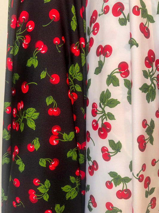 New Cherries pattern design print on poly spandex spandex 4-way stretch 58/60”sold by the YD.Ships Worldwide from Los Angeles CA.