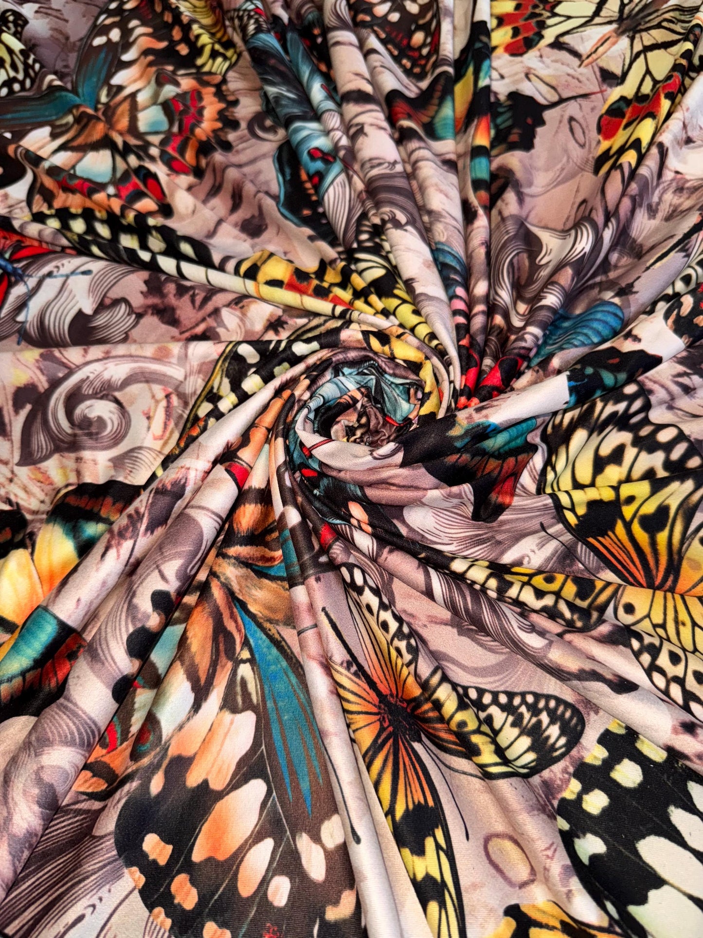 New butterfly pattern design print on the best quality of poly spandex 4-way stretch 58/60”Sold by the YD.Ships worldwide from Los Angeles