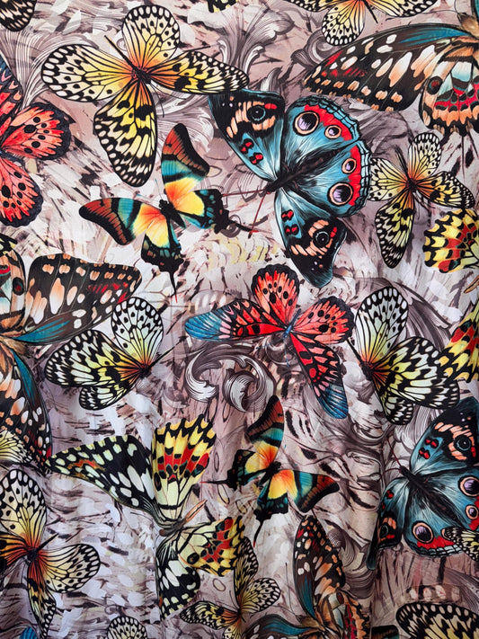 New butterfly pattern design print on the best quality of poly spandex 4-way stretch 58/60”Sold by the YD.Ships worldwide from Los Angeles