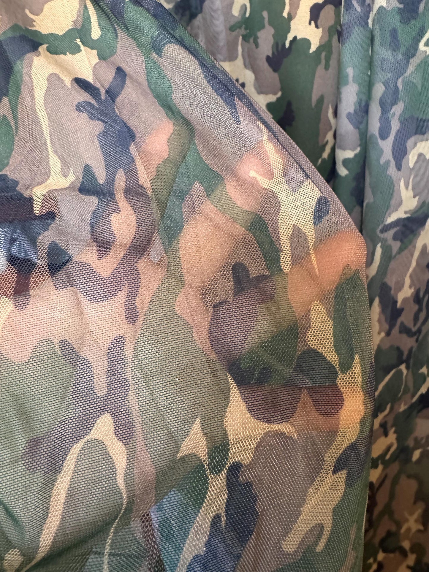New Army Camouflage design print on power mesh nylon spandex 4-way stretch 58/60”Sold by the YD.Ships worldwide from Los Angeles California.