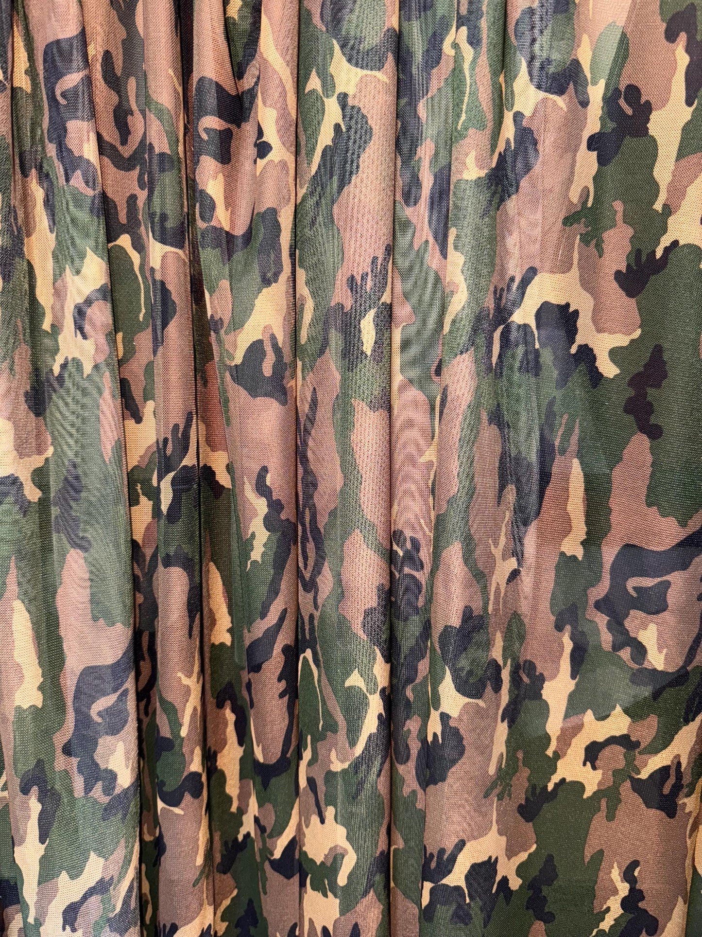 New Army Camouflage design print on power mesh nylon spandex 4-way stretch 58/60”Sold by the YD.Ships worldwide from Los Angeles California.