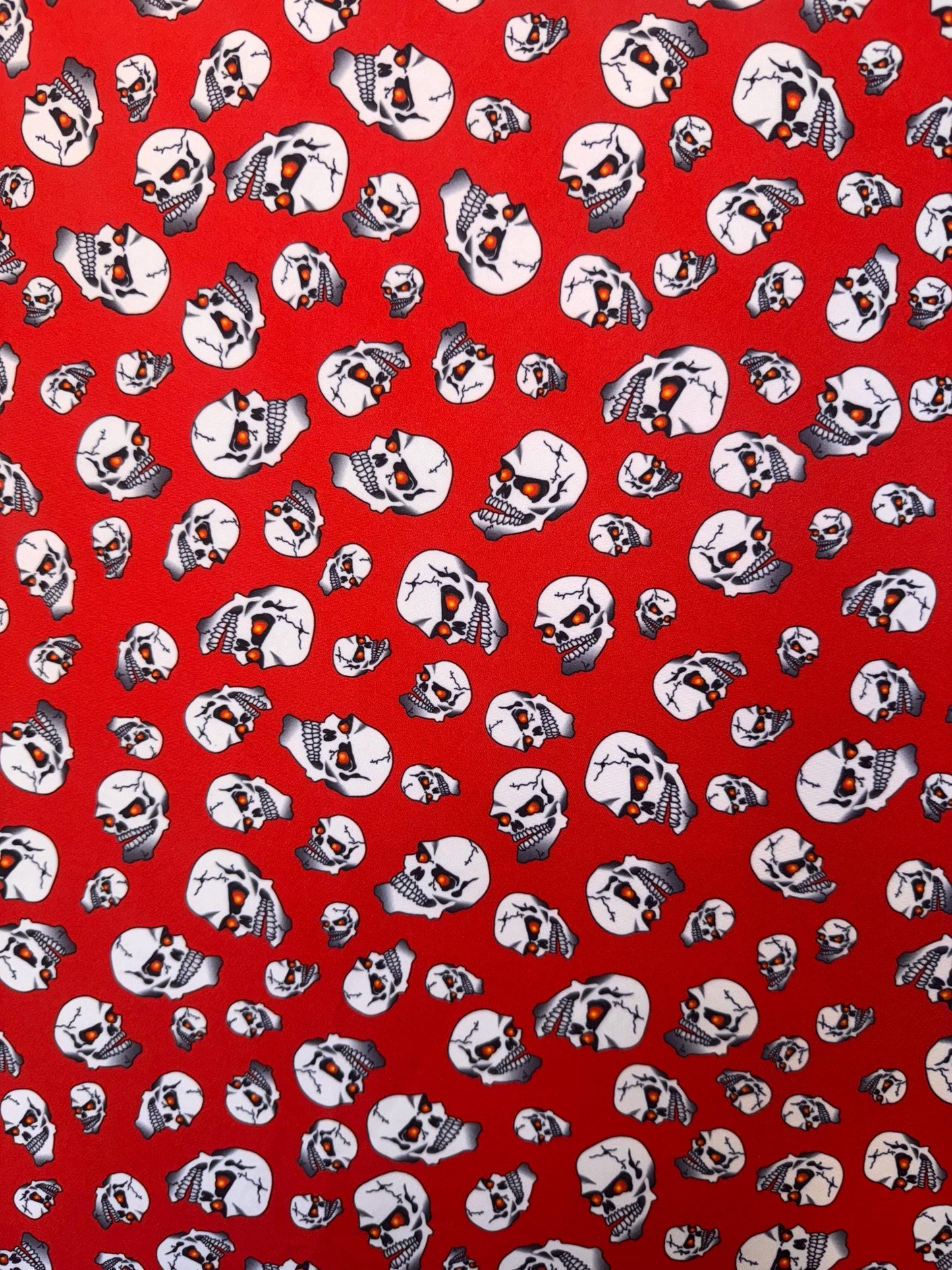 New Halloween Skull design print on the best quality of nylon spandex 4-stretch 58/60”Sold by the YD.Ships worldwide from Los Angeles CA.