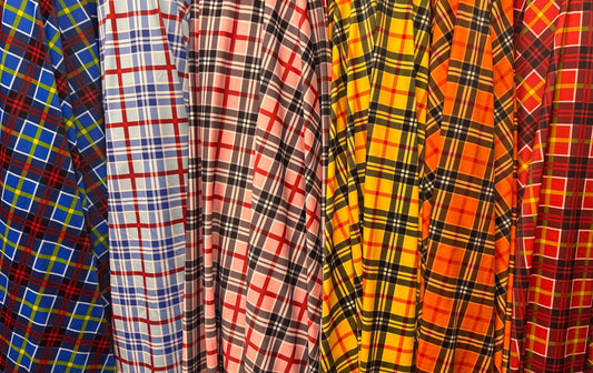 New Tartan plaids pattern design print on the best quality nylon spandex 4- way stretch 58/60”solid by the YD. ships Worldwide from LA USA.