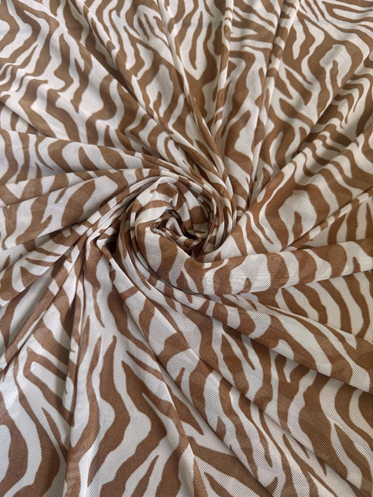 New Wild stripe zebra design print on power mesh nylon spandex 4-way stretch 58/60”sold by theYD.  ships worldwide from Los Angeles Ca