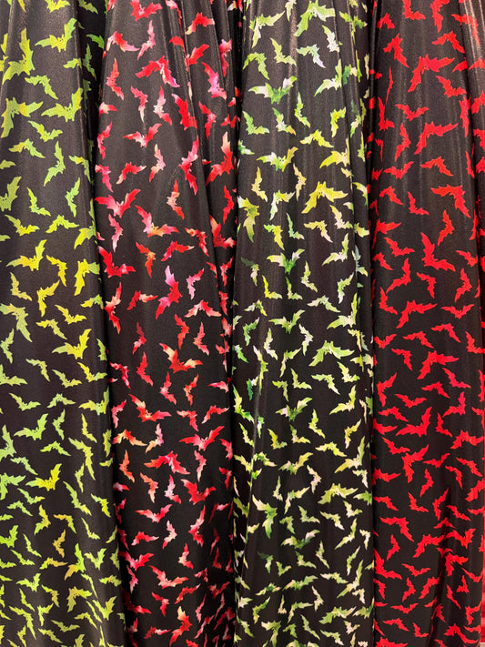 New bats pattern design on lacer hologram metallic nylon spandex 4-way stretch 58/60”sold by the YD.Ships worldwide from Los Angeles Ca