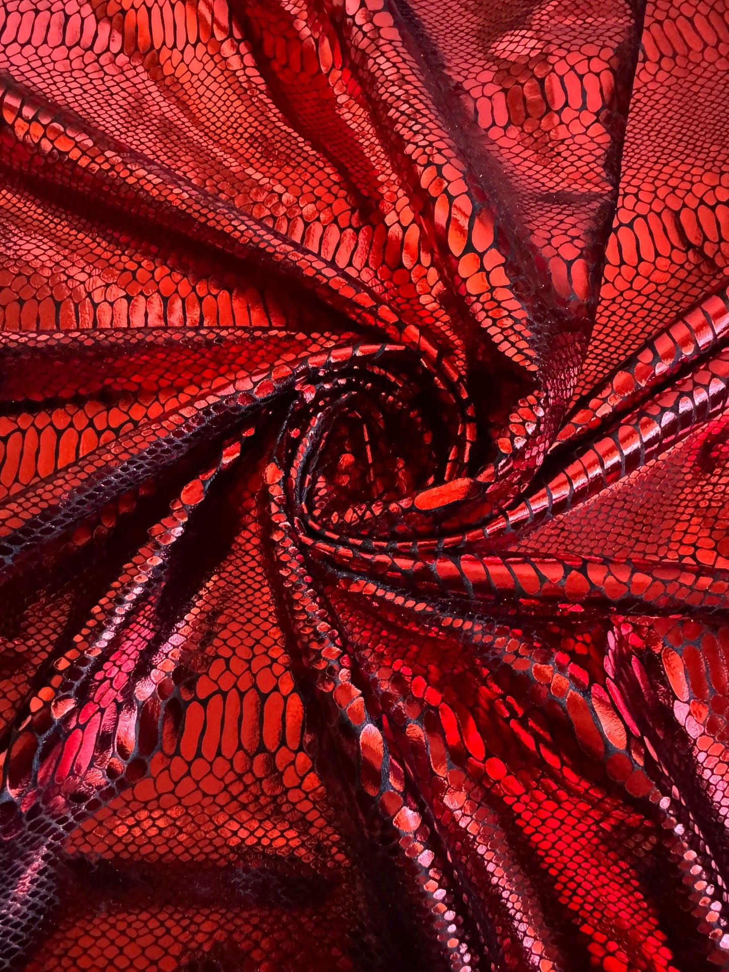 New skin snake designs on metallic stretch velvet poly spandex 4way stretch 58/60” by the YD.Ships worldwide from Los Angeles CA.