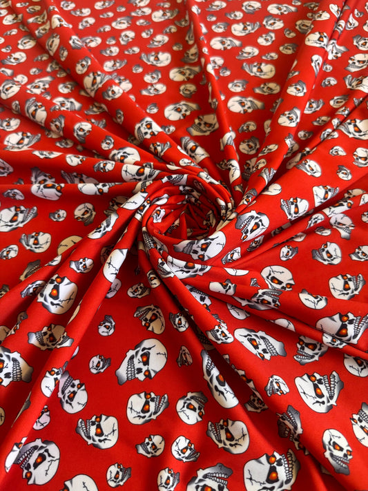 New Halloween Skull design print on the best quality of nylon spandex 4-stretch 58/60”Sold by the YD.Ships worldwide from Los Angeles CA.
