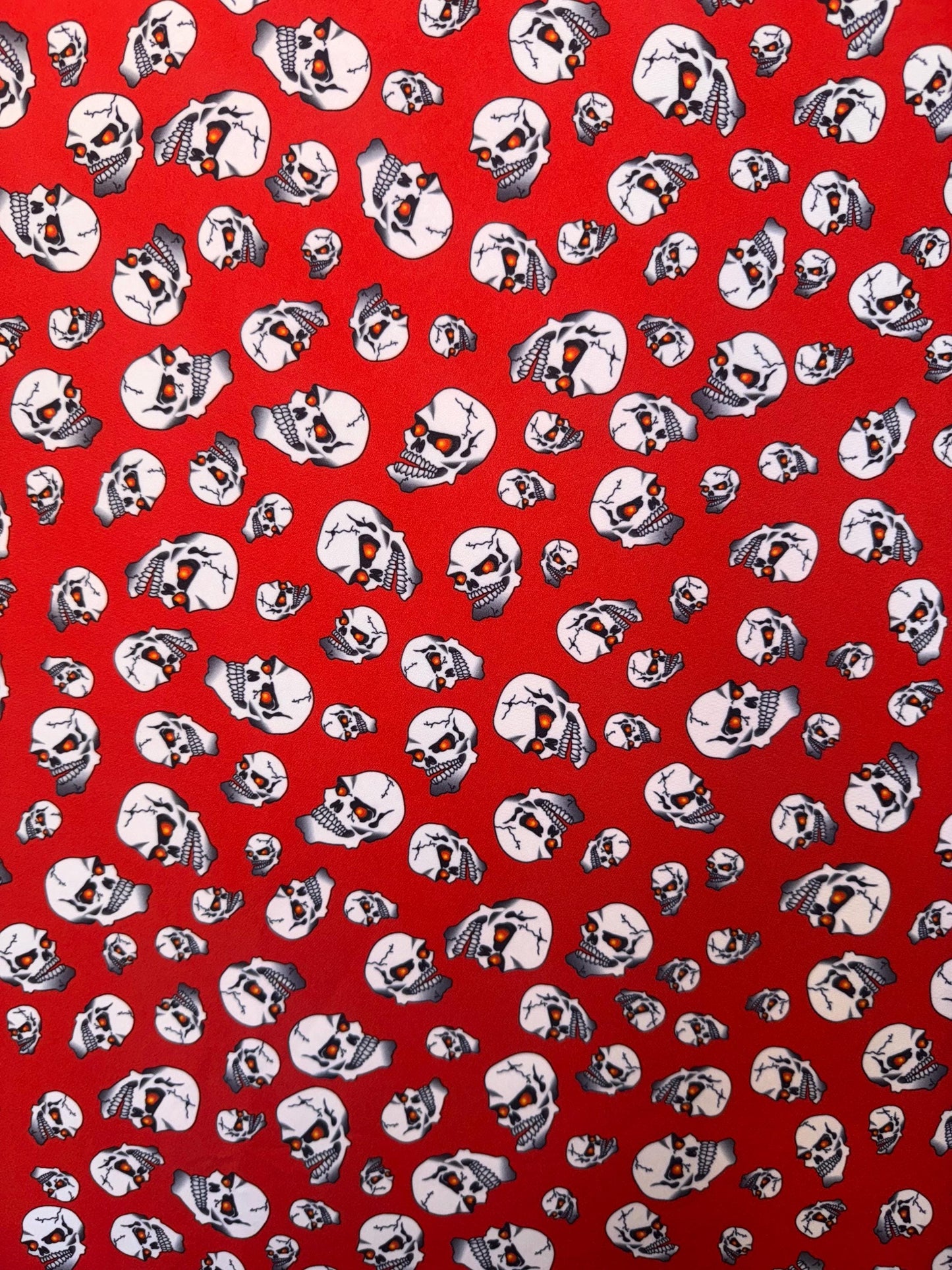 New Halloween Skull design print on the best quality of nylon spandex 4-stretch 58/60”Sold by the YD.Ships worldwide from Los Angeles CA.