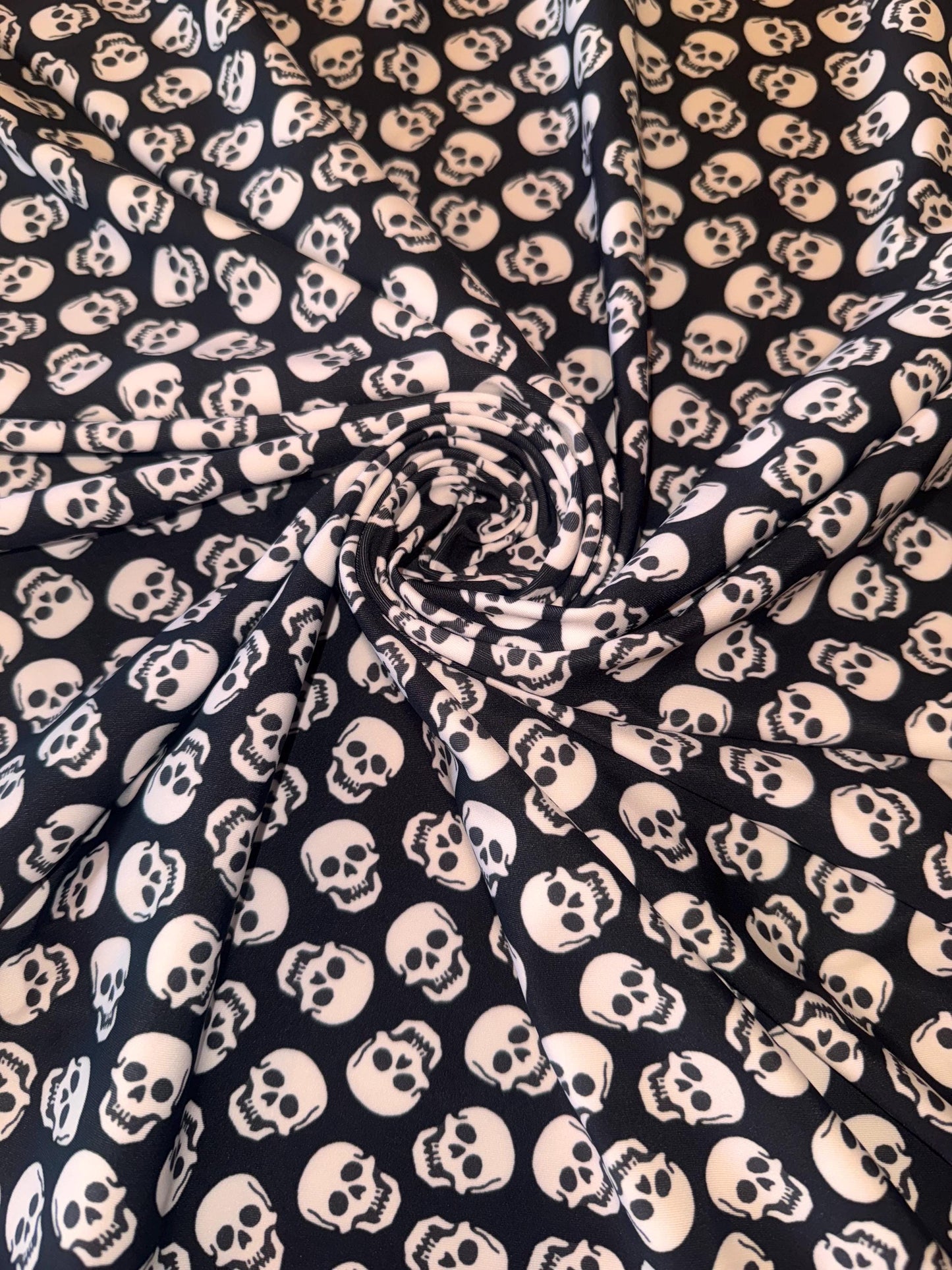 New Black and white Skull design print on the best quality of nylon spandex 4-stretch 58/60”Sold by the YD.Ships worldwide from Los Angeles
