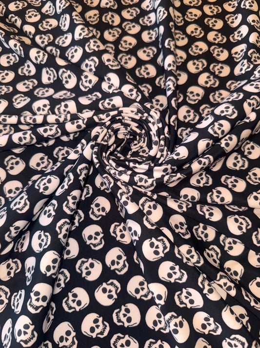 New Black and white Skull design print on the best quality of nylon spandex 4-stretch 58/60”Sold by the YD.Ships worldwide from Los Angeles